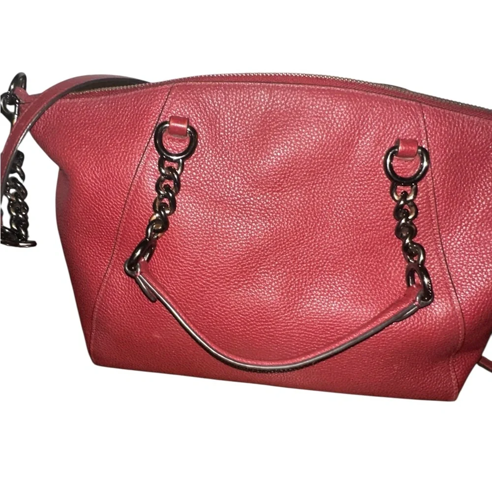 Coach Prairie Satchel Pebbled Leather Tote with Gun Metal Chain Handles